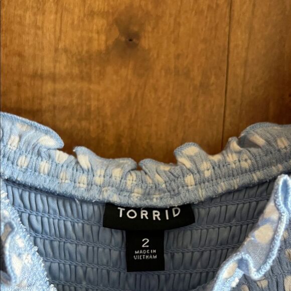 Torrid Light Blue Polka Dot Long Sleeve Dress - Picture 2 of 7